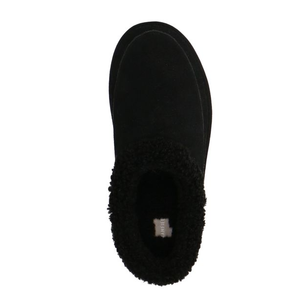 Zwarte suède pantoffels met imitatie wol