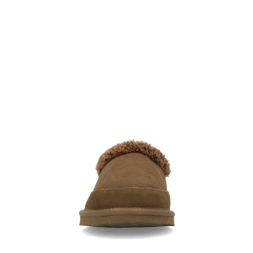 Dunkelbraune Veloursleder-Pantoffeln mit synthetischem Wollfutter