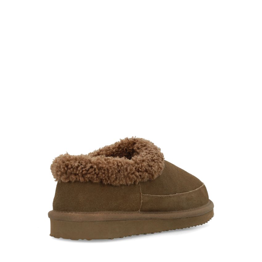 Dunkelbraune Veloursleder-Pantoffeln mit synthetischem Wollfutter