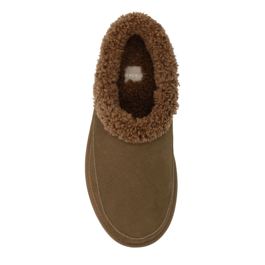 Dunkelbraune Veloursleder-Pantoffeln mit synthetischem Wollfutter