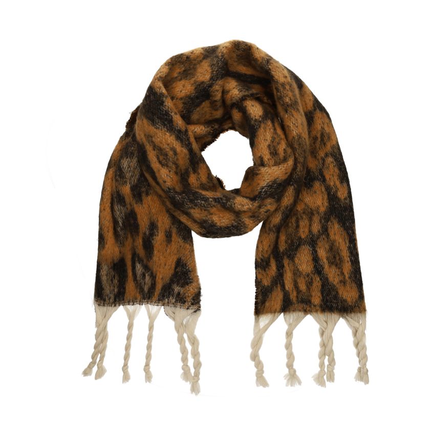 Schal mit Leoprint und weißen Details