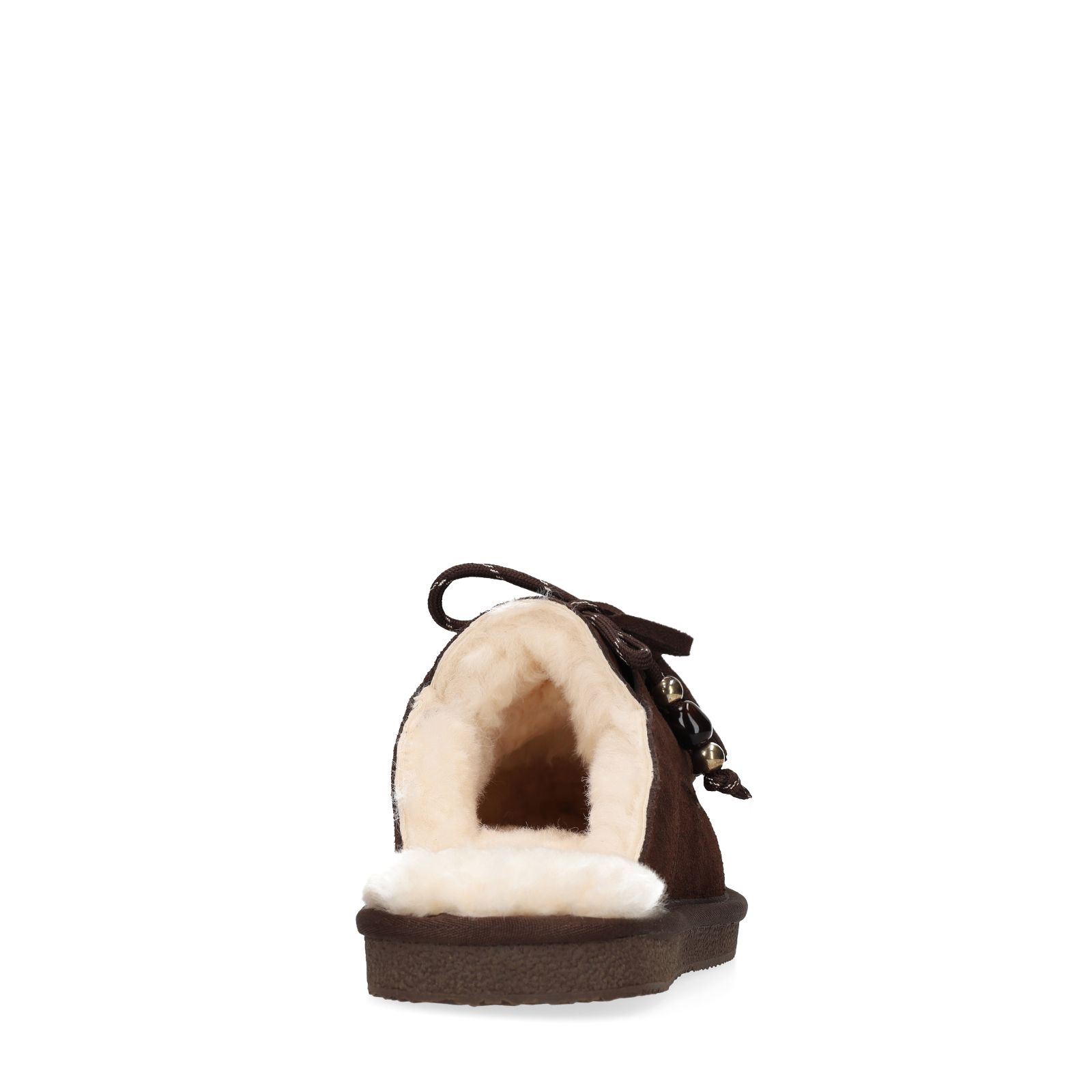 Dunkelbraune Veloursleder-Pantoffeln mit Fellfutter