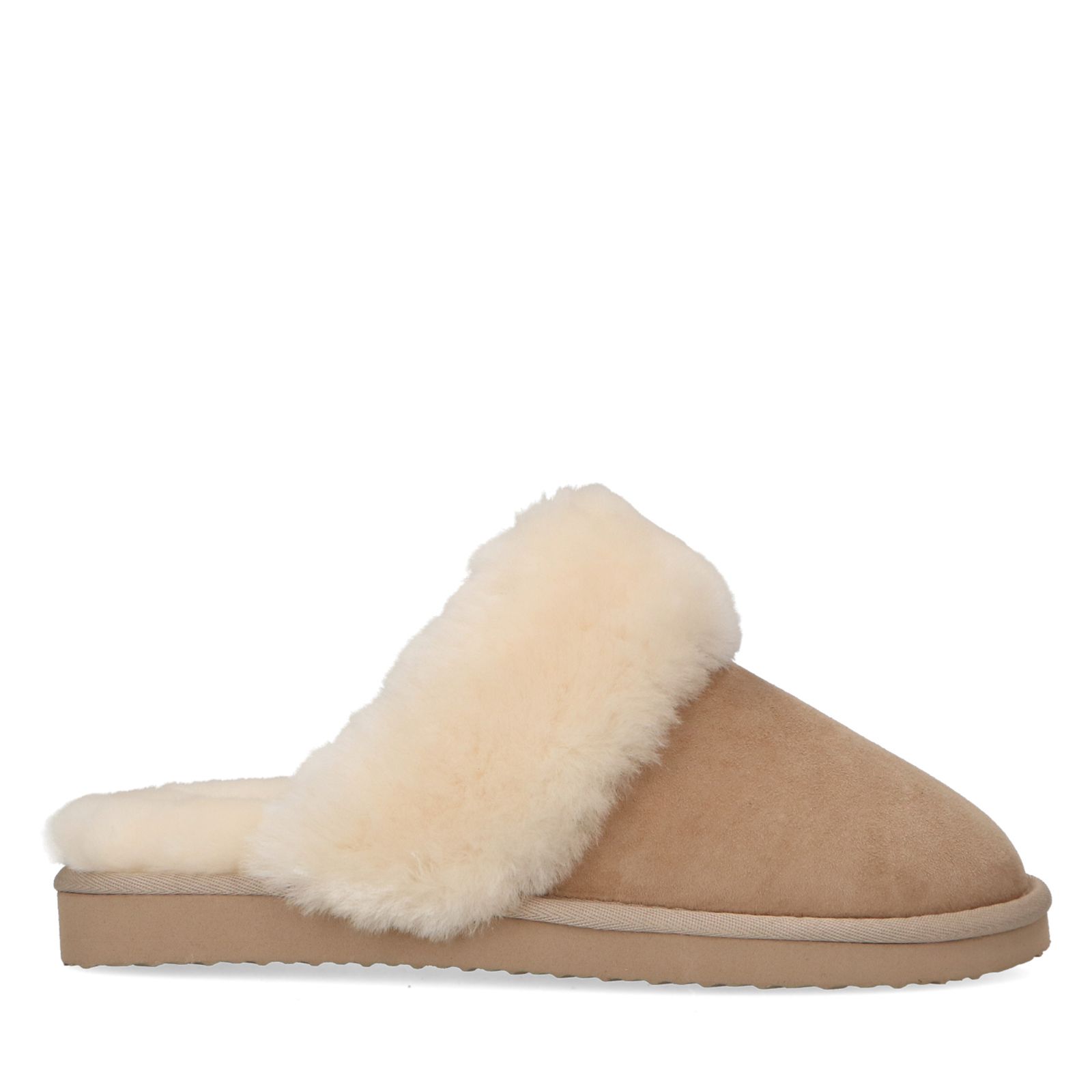 Beigefarbene Pantoffeln mit Wollfutter