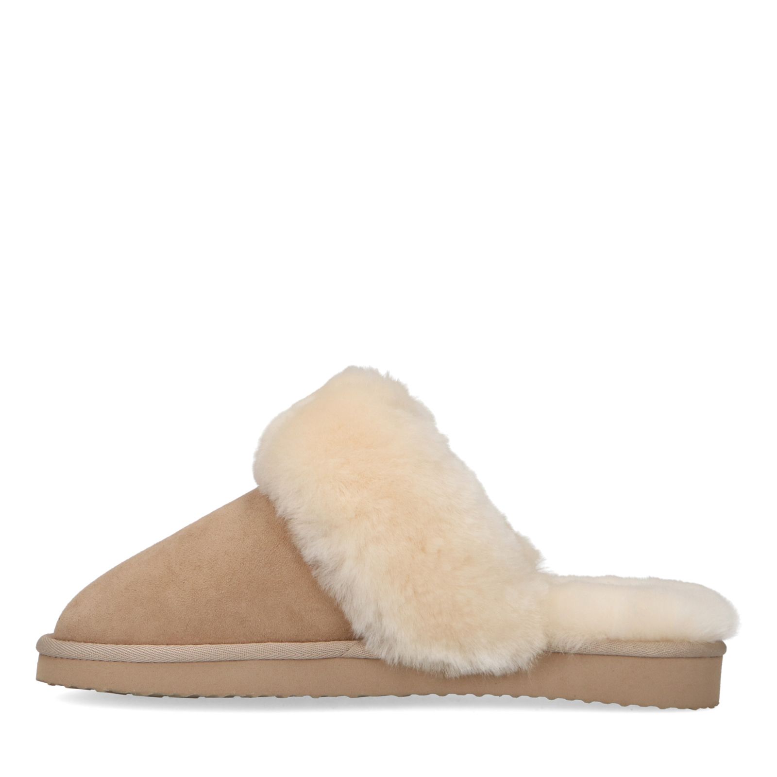 Beigefarbene Pantoffeln mit Wollfutter