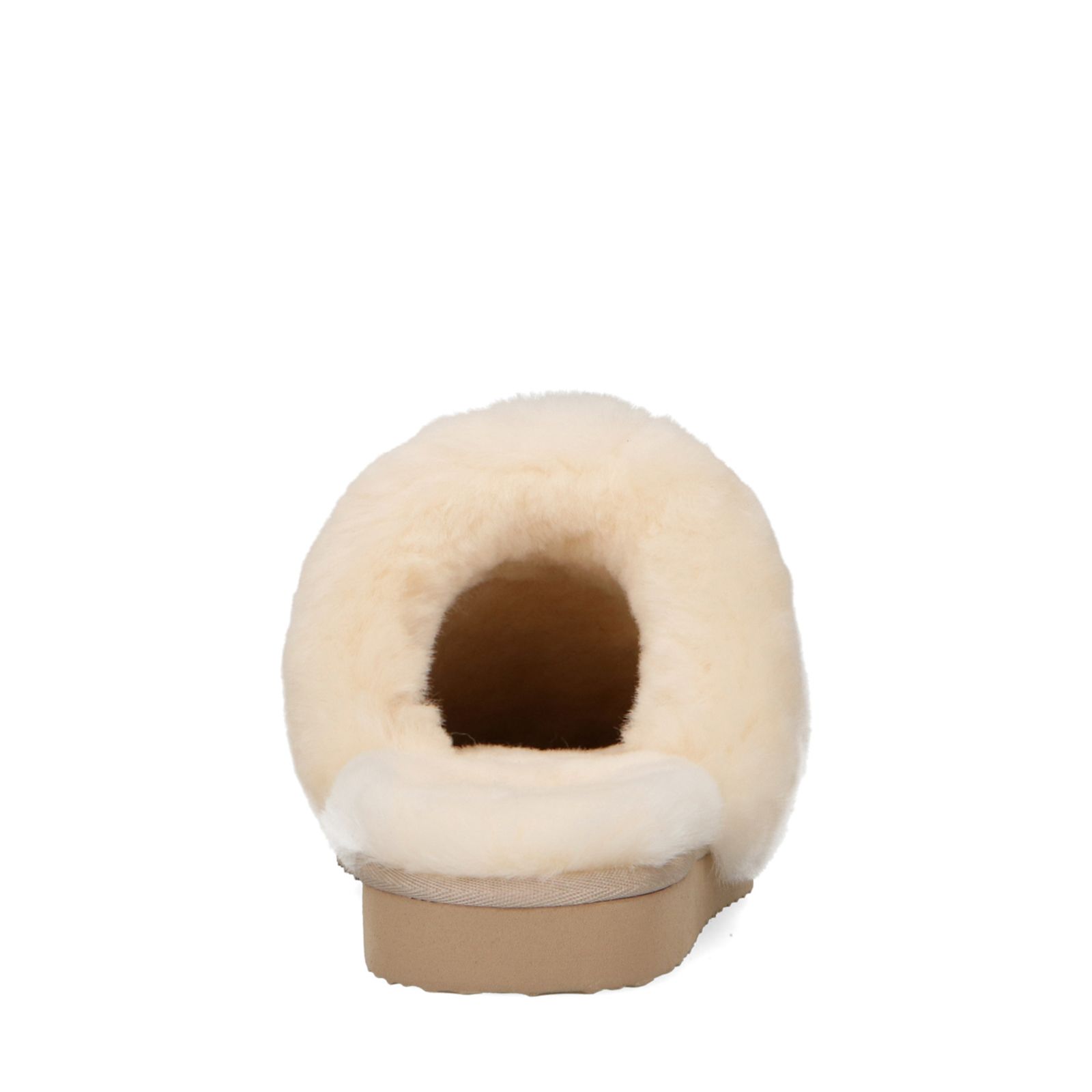 Beigefarbene Pantoffeln mit Wollfutter