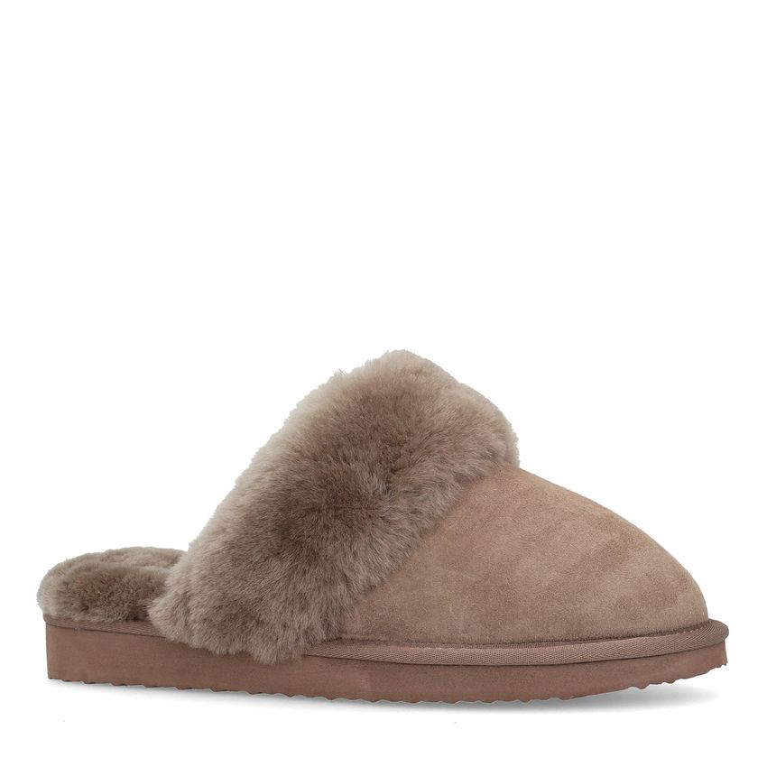 Taupefarbene Veloursleder-Pantoffeln