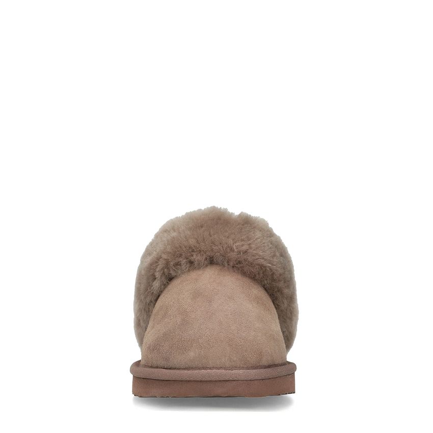 Taupefarbene Veloursleder-Pantoffeln