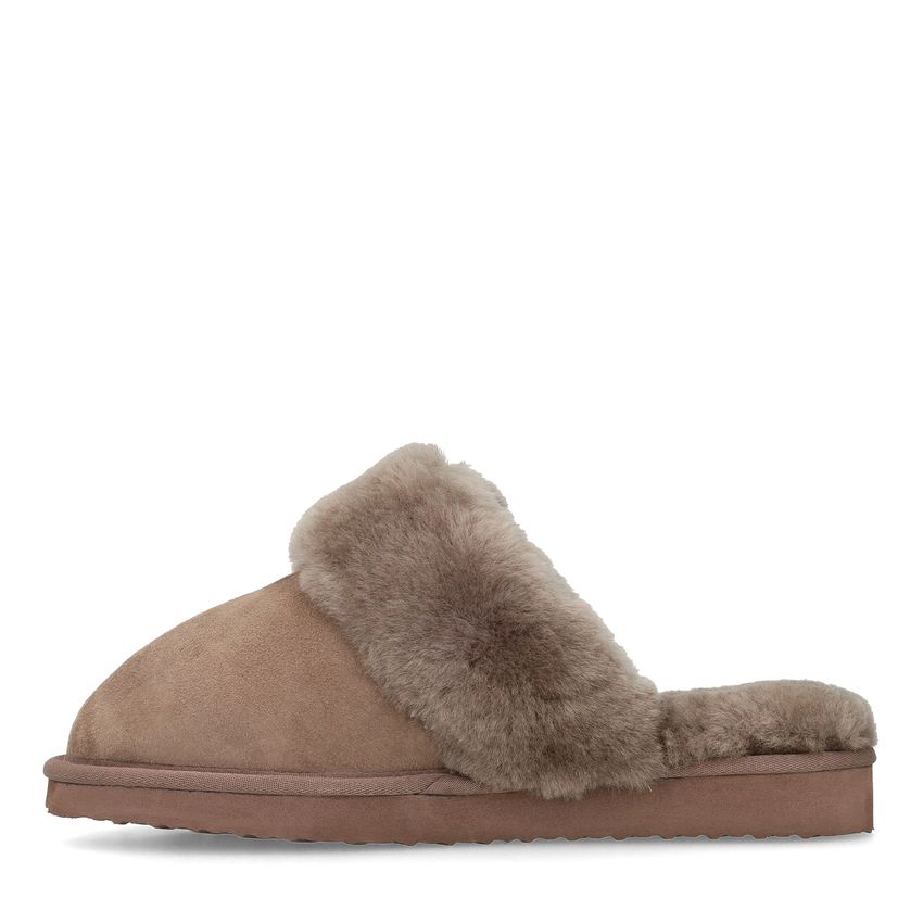 Taupefarbene Veloursleder-Pantoffeln