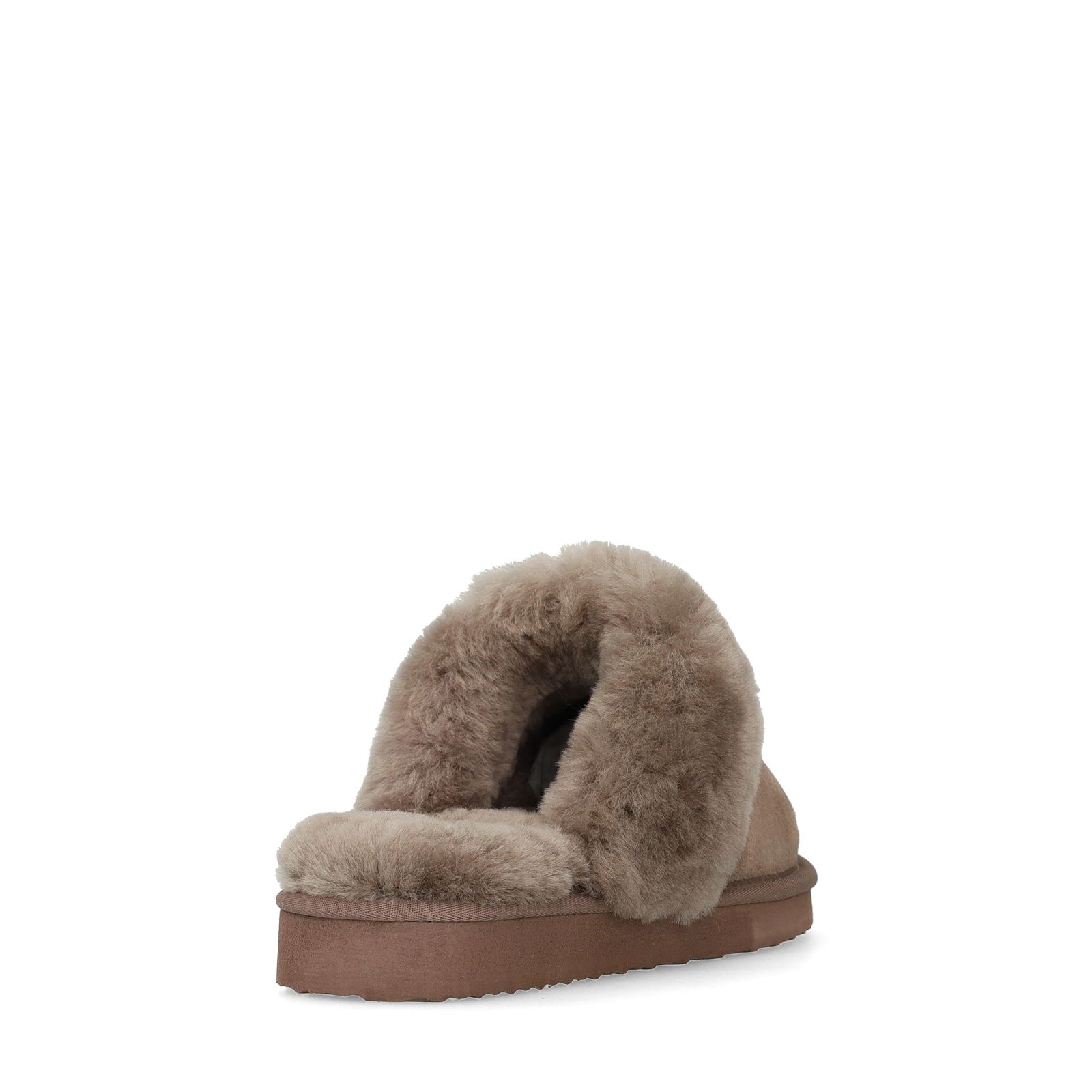 Taupefarbene Veloursleder-Pantoffeln