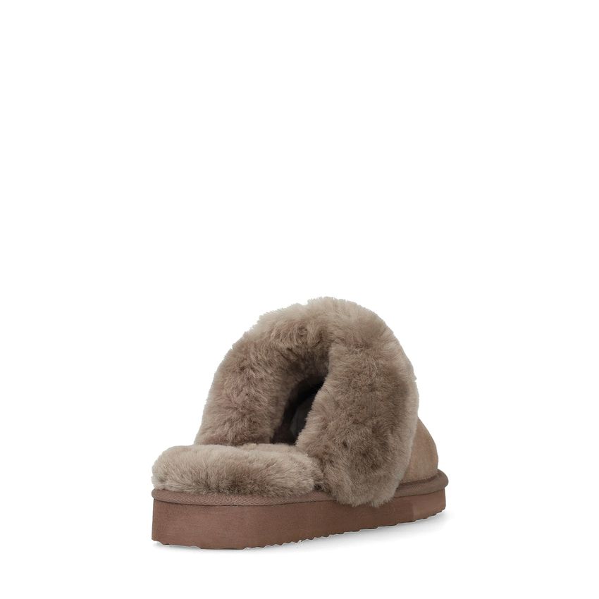 Taupefarbene Veloursleder-Pantoffeln