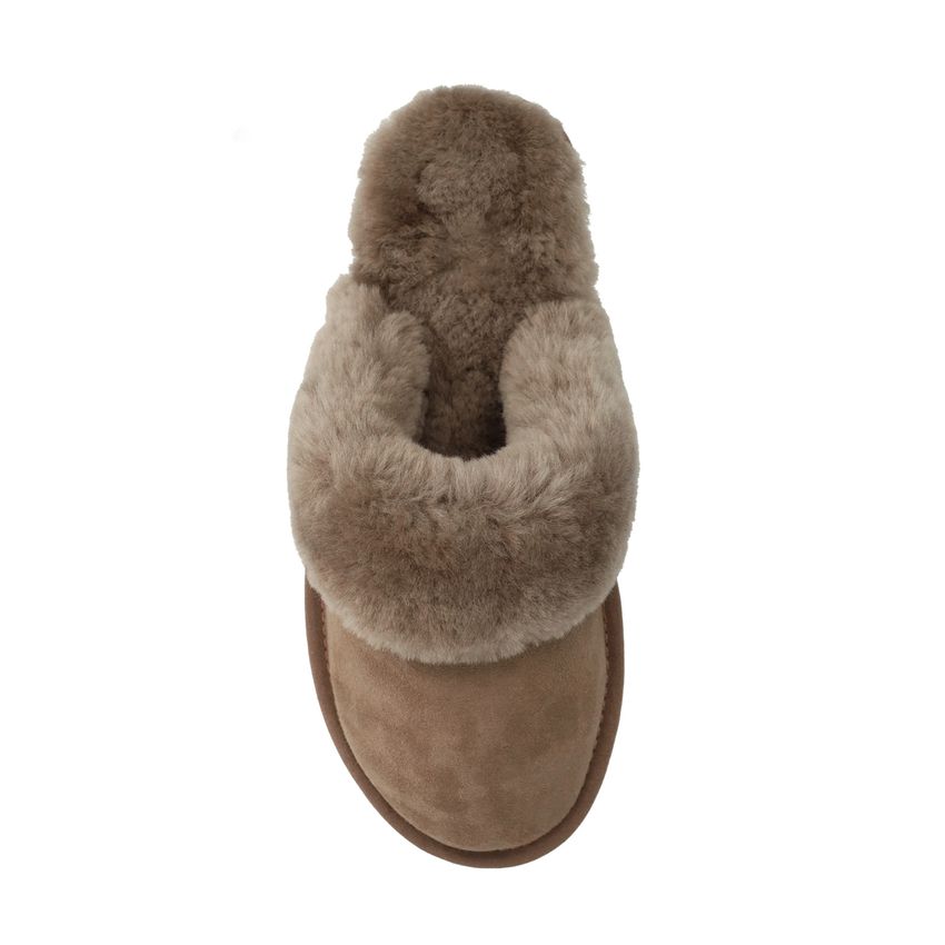 Taupefarbene Veloursleder-Pantoffeln