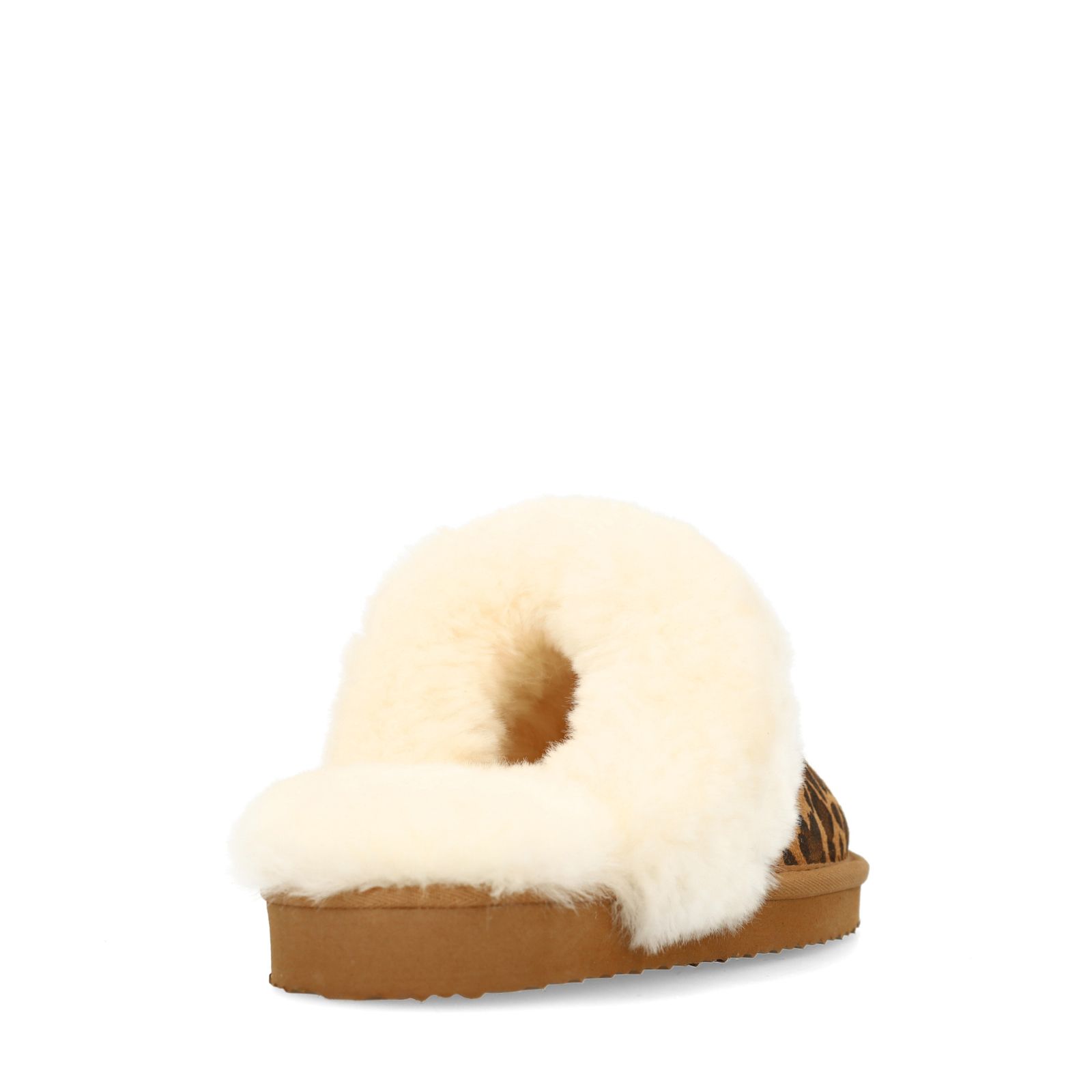 Beige leopard pantoffels met bontvoering