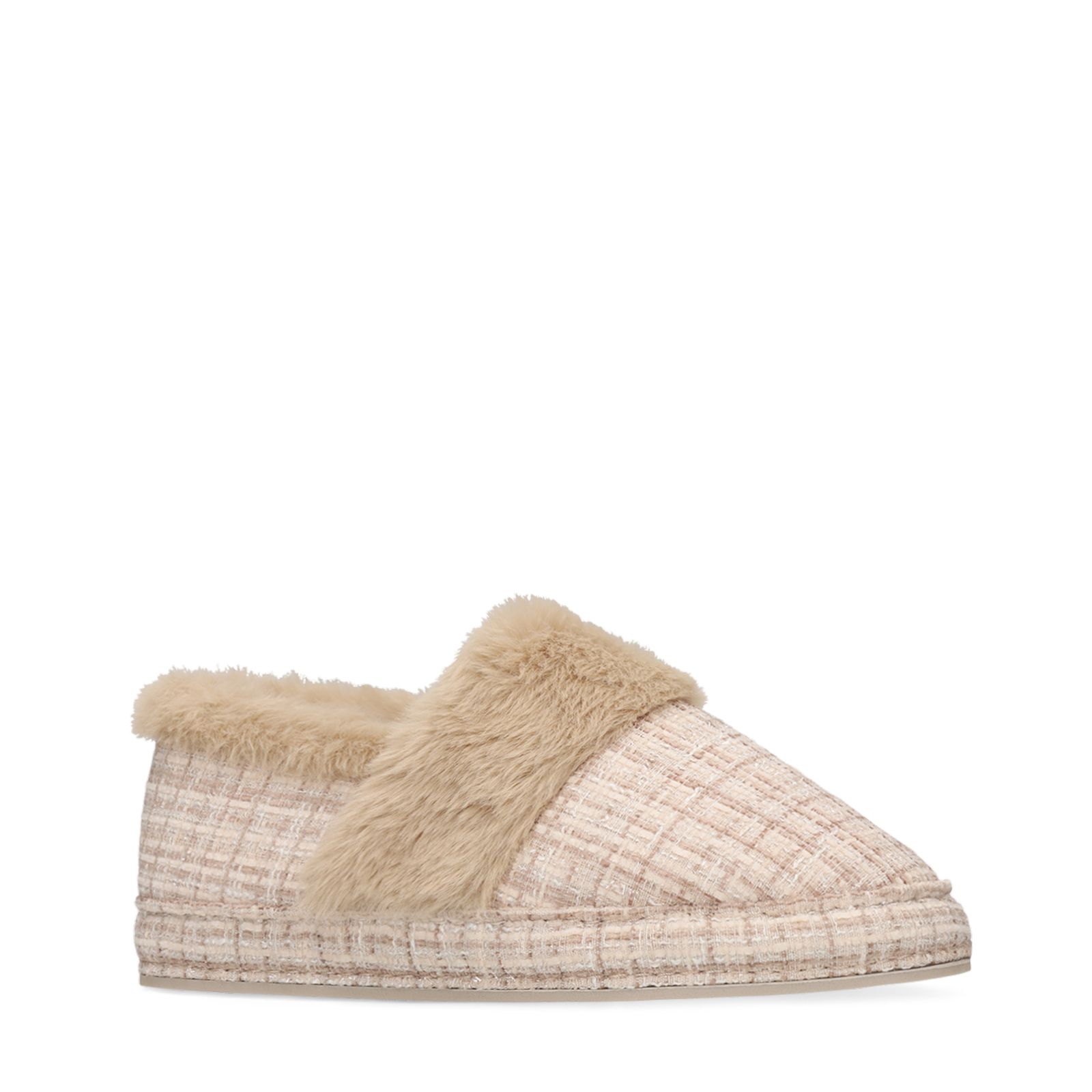 Beige geruite pantoffels met bont