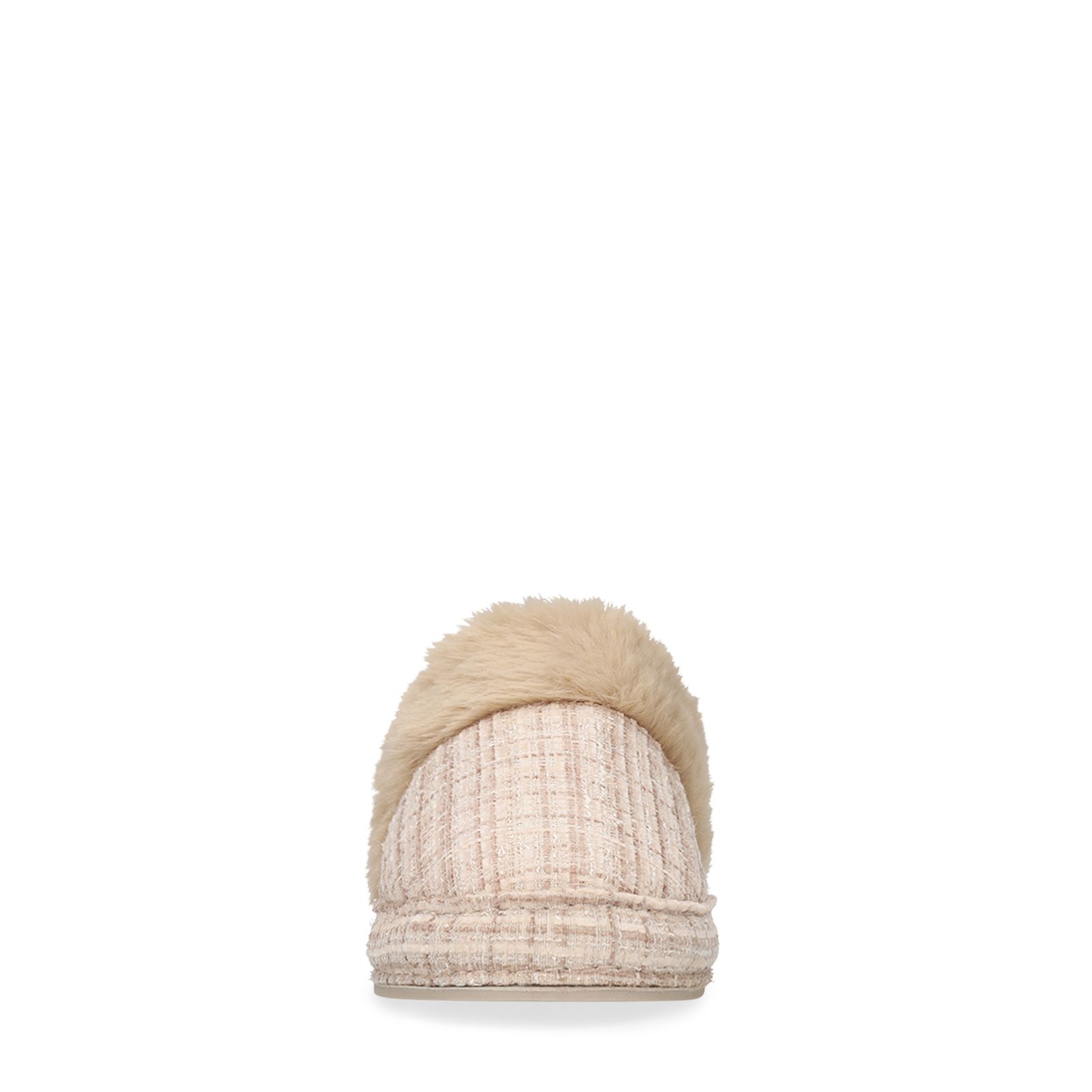 Beige geruite pantoffels met bont