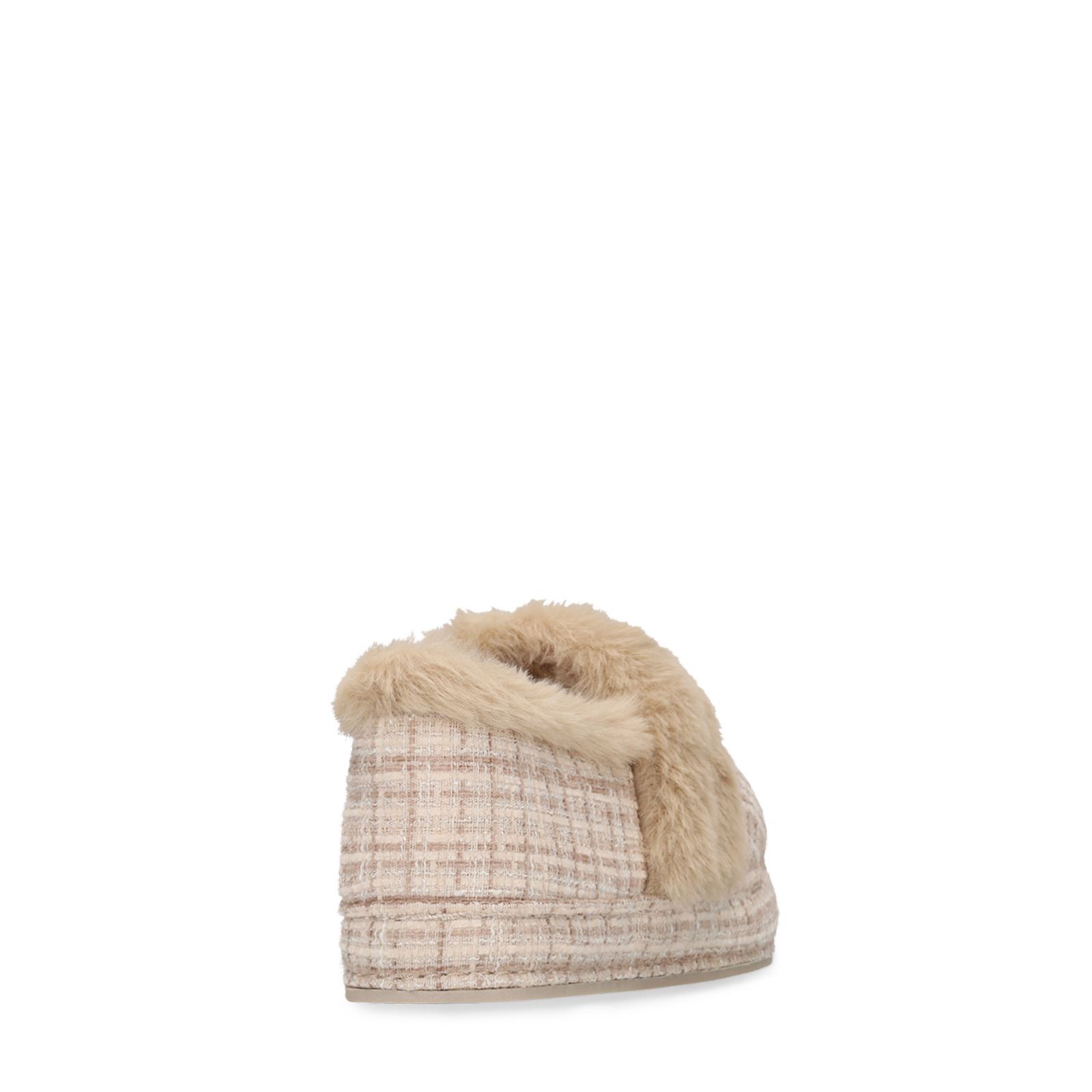 Beige geruite pantoffels met bont
