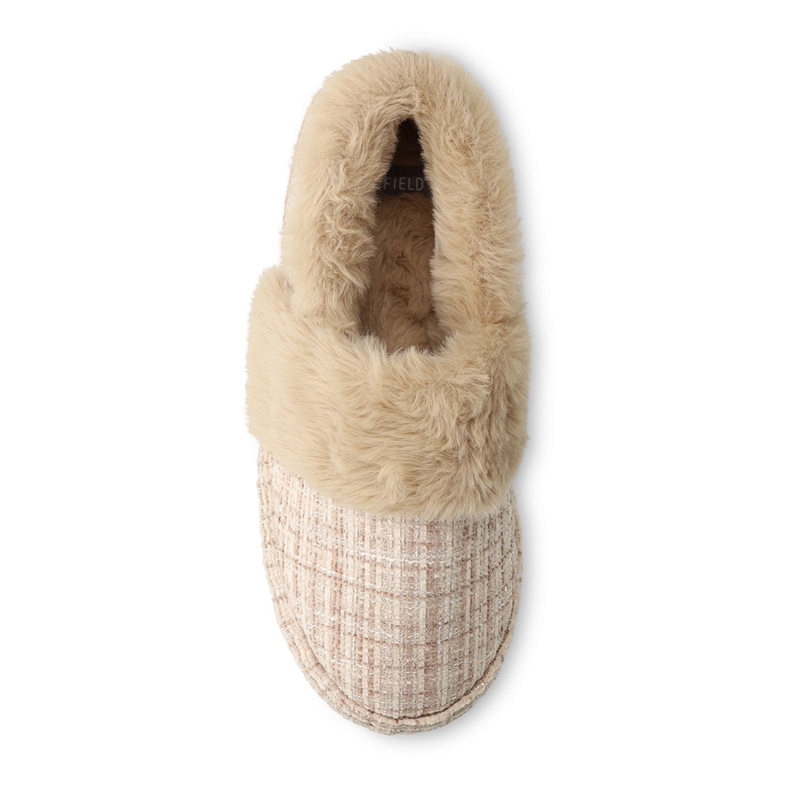 Beige karierte Pantoffeln mit Fellfutter