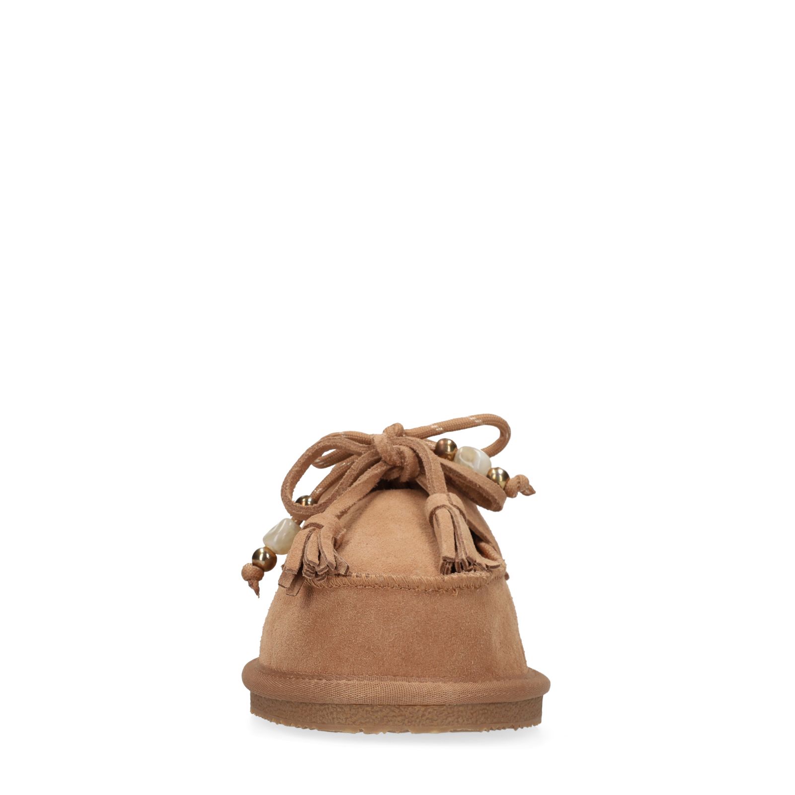 Cognac suède pantoffels met bontvoering