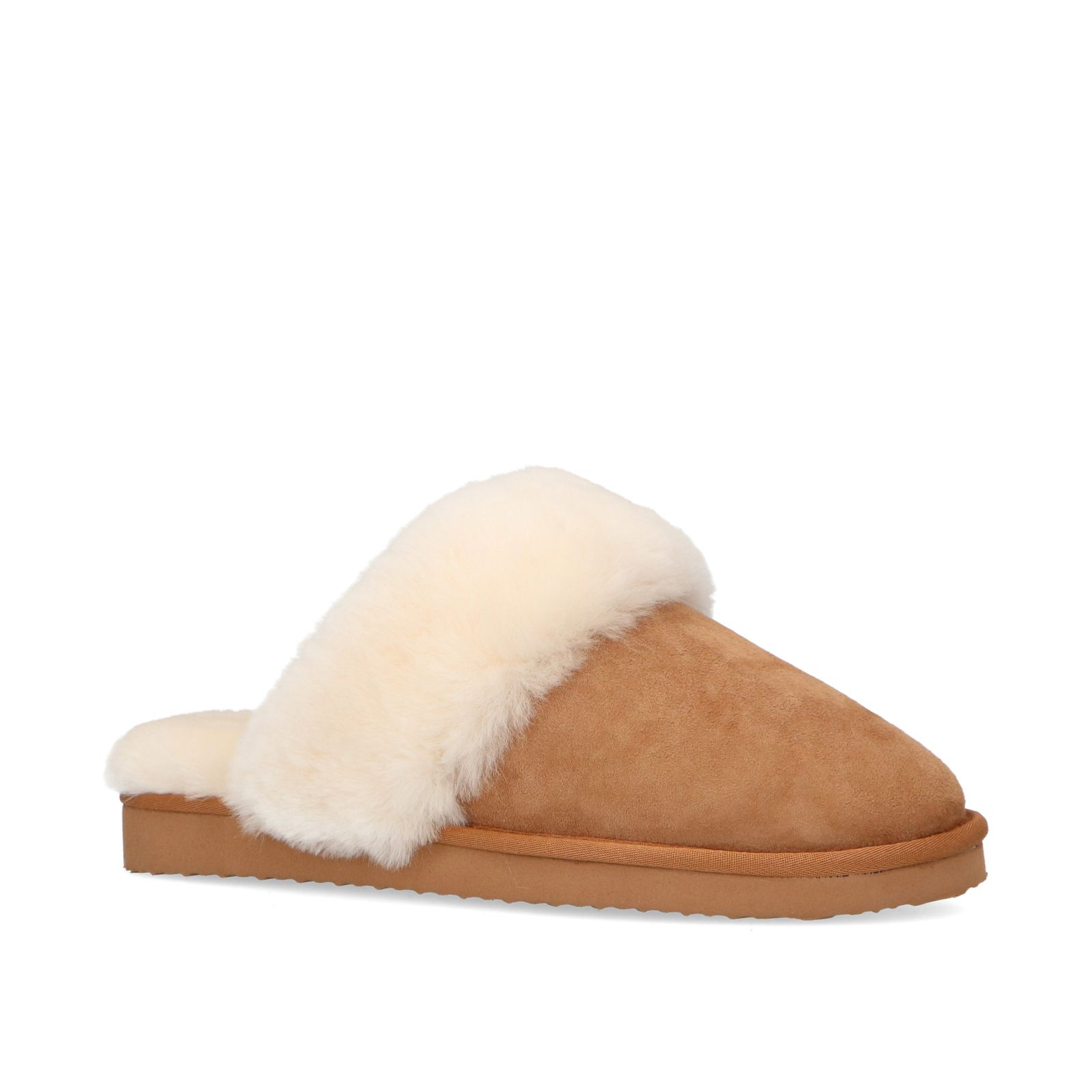 Cognac pantoffels met wollen voering