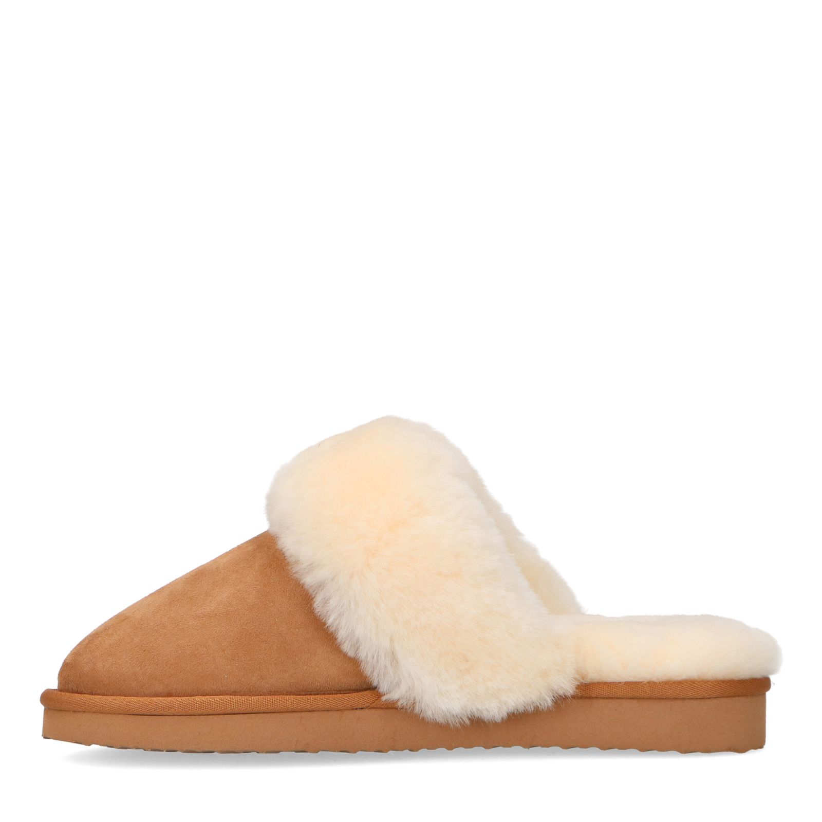 Cognac pantoffels met wollen voering