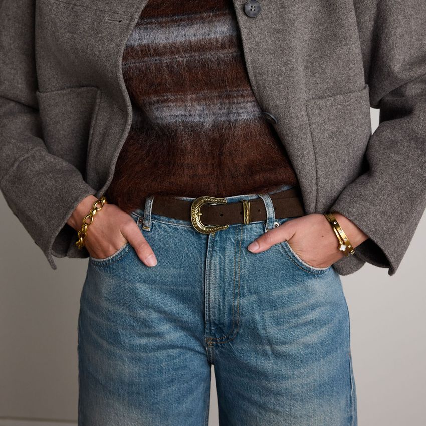 Donkerbruine suède riem