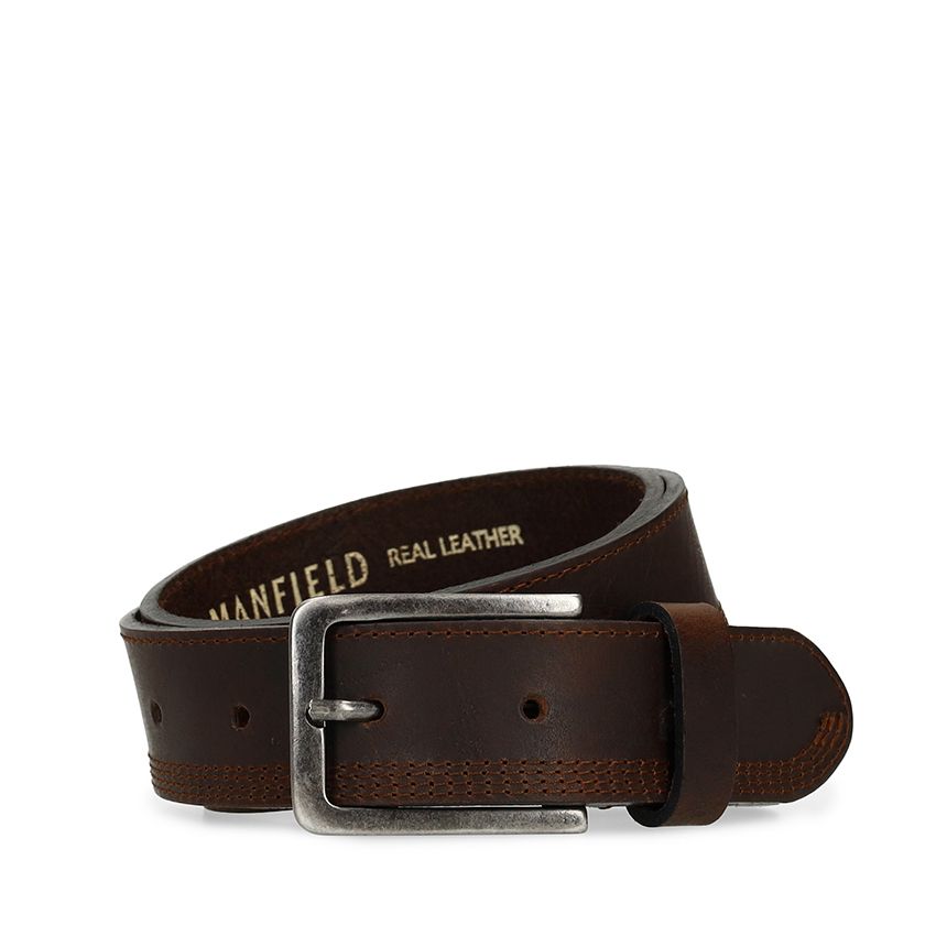 Donkerbruine leren riem