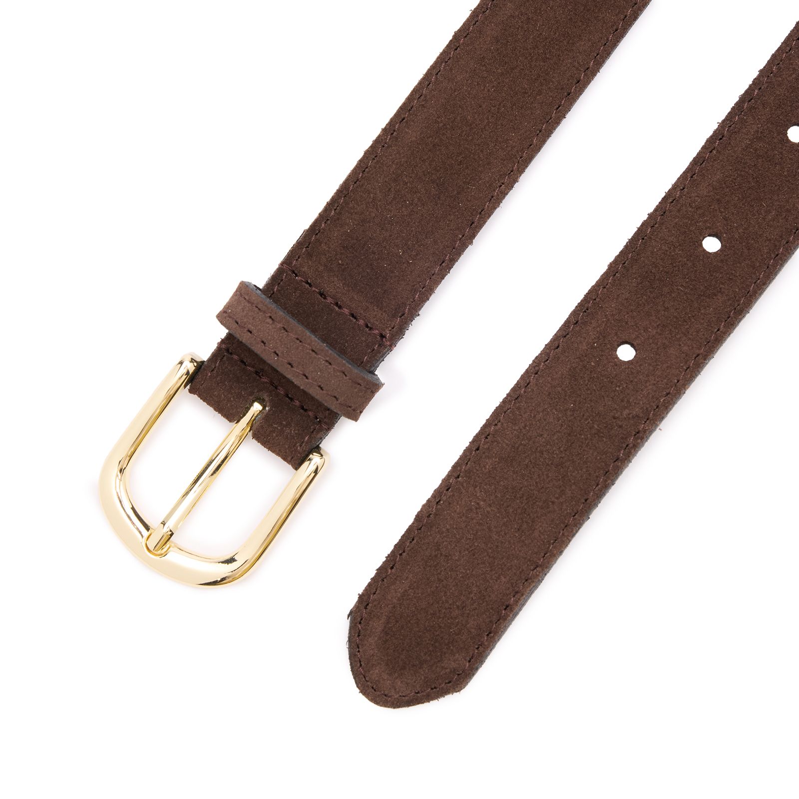 Dunkelbrauner Veloursleder-Gürtel mit goldfarbener Schnalle
