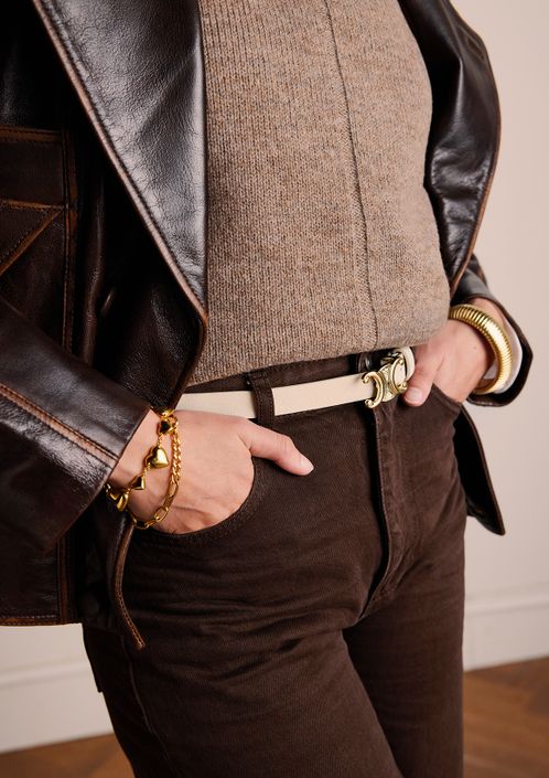 Beigefarbener Veloursleder-Gürtel