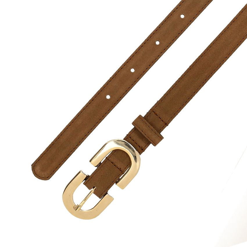 Taupefarbener Veloursleder-Gürtel mit goldfarbener Kette