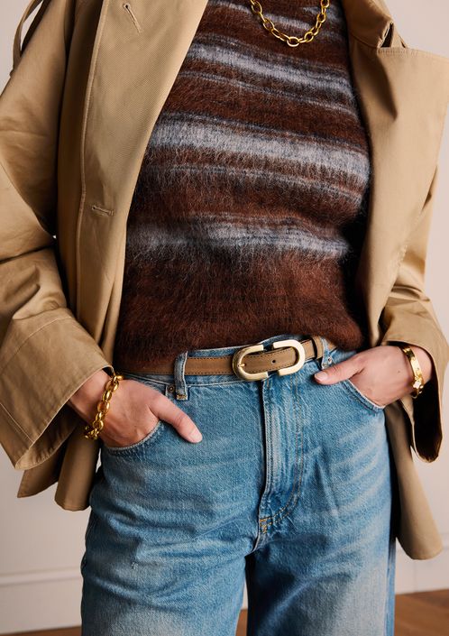 Taupe suède riem met gouden chain