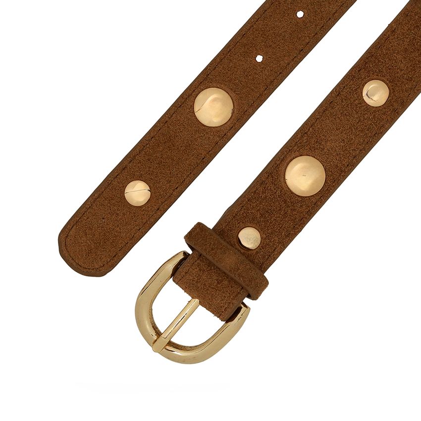 Taupefarbener Veloursleder-Gürtel mit Nieten